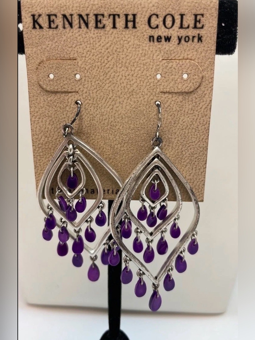 Kenneth Cole Silver-tone Purple Teardrop Chandelier Earrings 3119